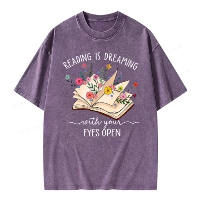 Pagewings Reading Is Dreaming With Your Eyes Open Unisex Washed T-shirt