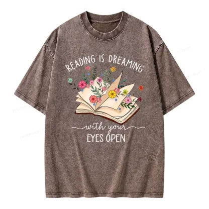 Pagewings Reading Is Dreaming With Your Eyes Open Unisex Washed T-shirt