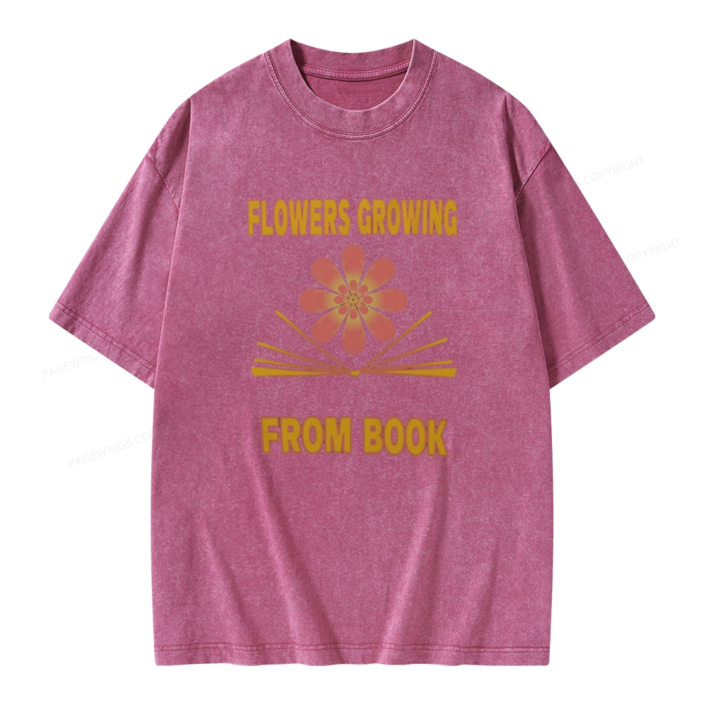 Pagewings Flowers Growing From Book Unisex Washed T-shirt