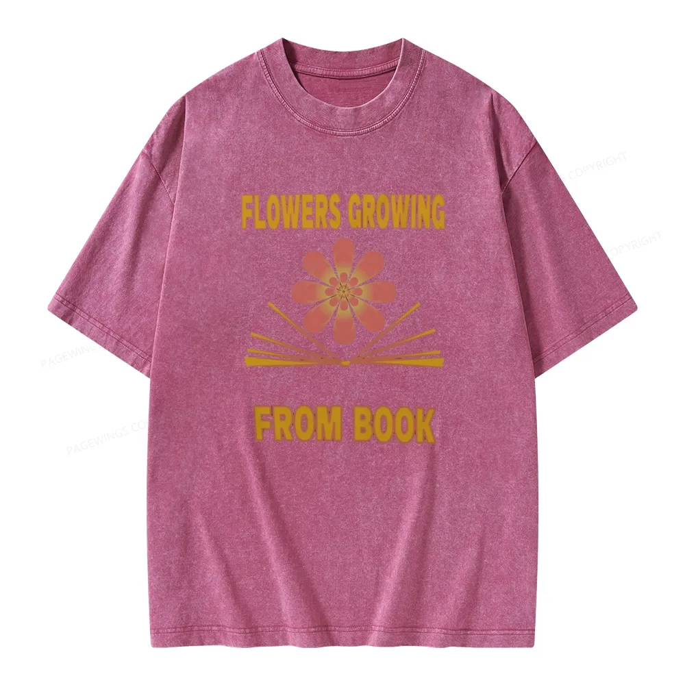 Pagewings Flowers Growing From Book Unisex Washed T-shirt