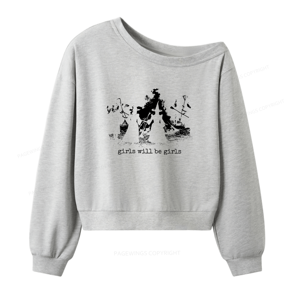 Pagewings Girls Will Be Girls Bookish Women Off Shoulder Sweatshirt