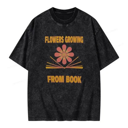 Pagewings Flowers Growing From Book Unisex Washed T-shirt