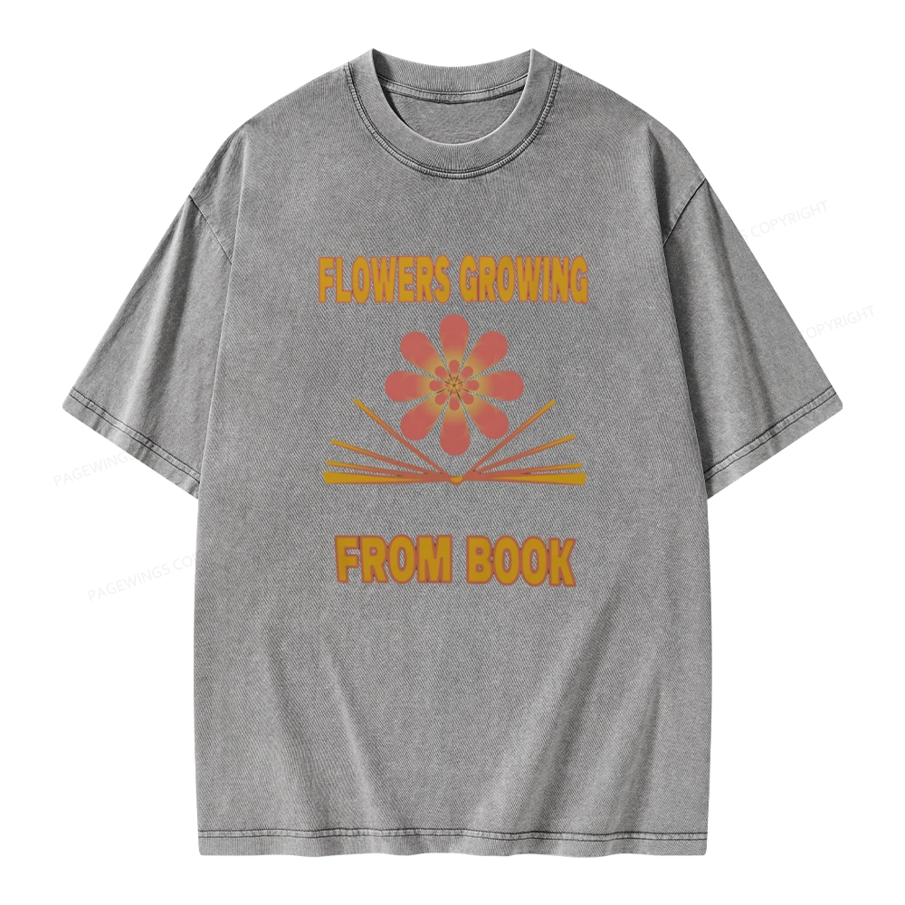 Pagewings Flowers Growing From Book Unisex Washed T-shirt