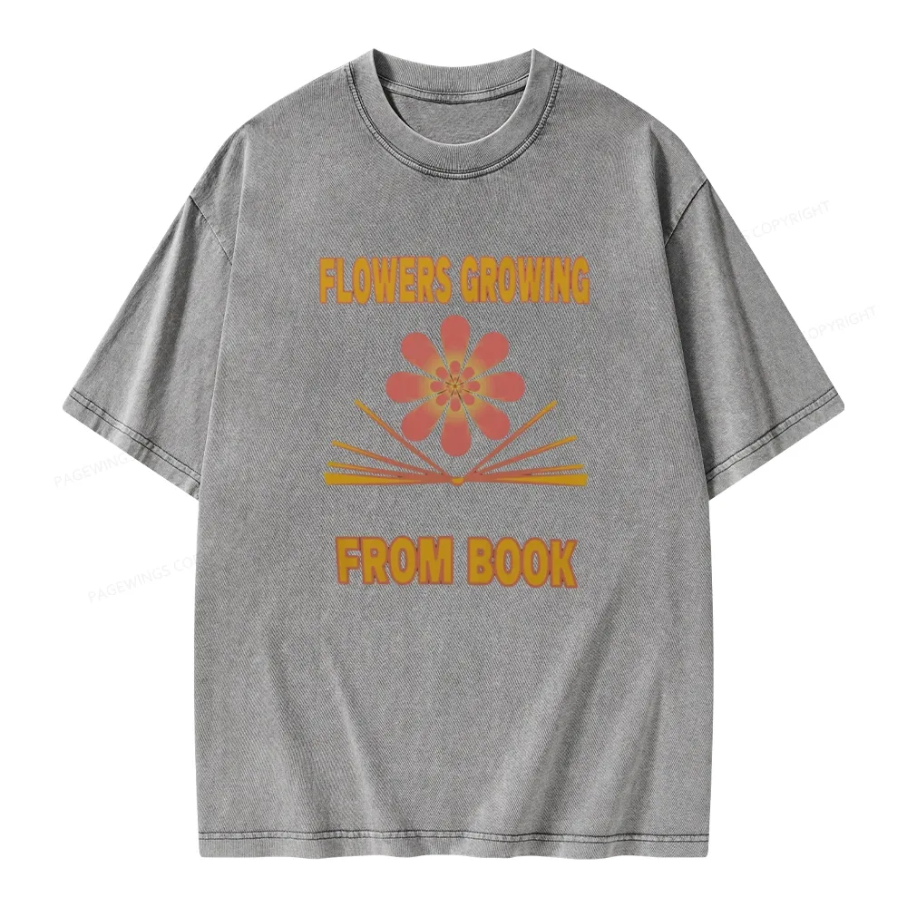 Pagewings Flowers Growing From Book Unisex Washed T-shirt