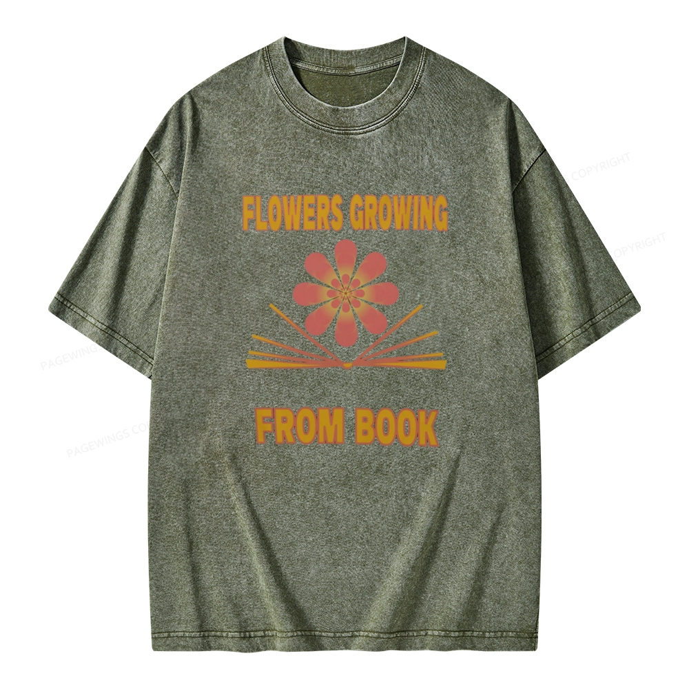 Pagewings Flowers Growing From Book Unisex Washed T-shirt