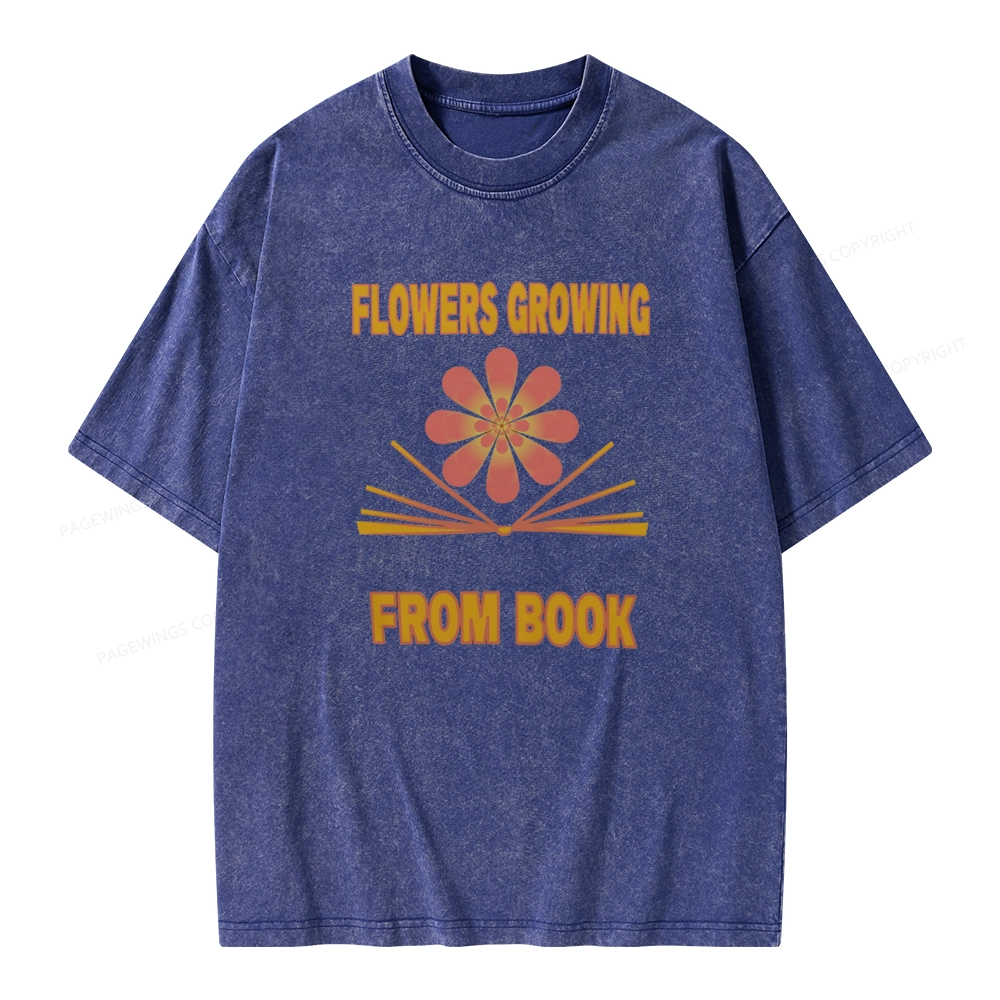 Pagewings Flowers Growing From Book Unisex Washed T-shirt