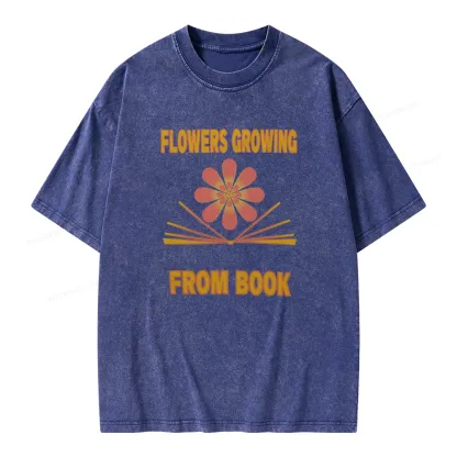 Pagewings Flowers Growing From Book Unisex Washed T-shirt