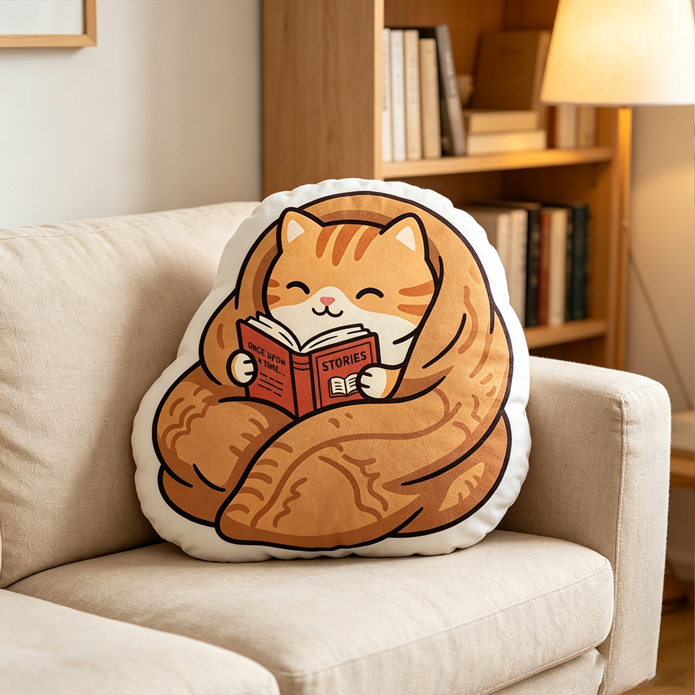 Pagewings Bookish Cat Shaped Throw Pillow