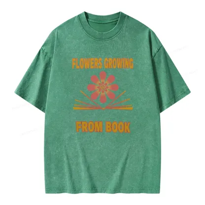 Pagewings Flowers Growing From Book Unisex Washed T-shirt