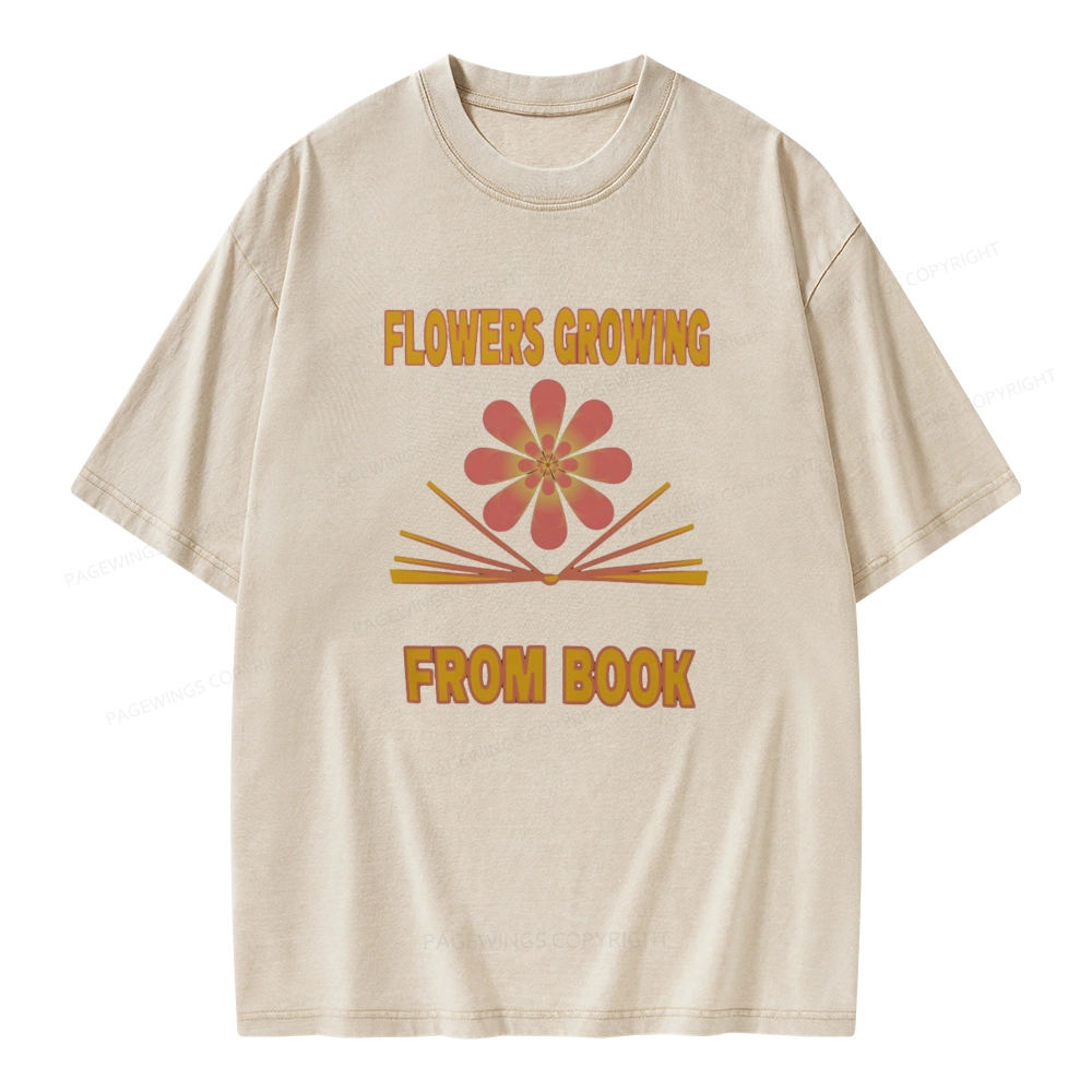 Pagewings Flowers Growing From Book Unisex Washed T-shirt