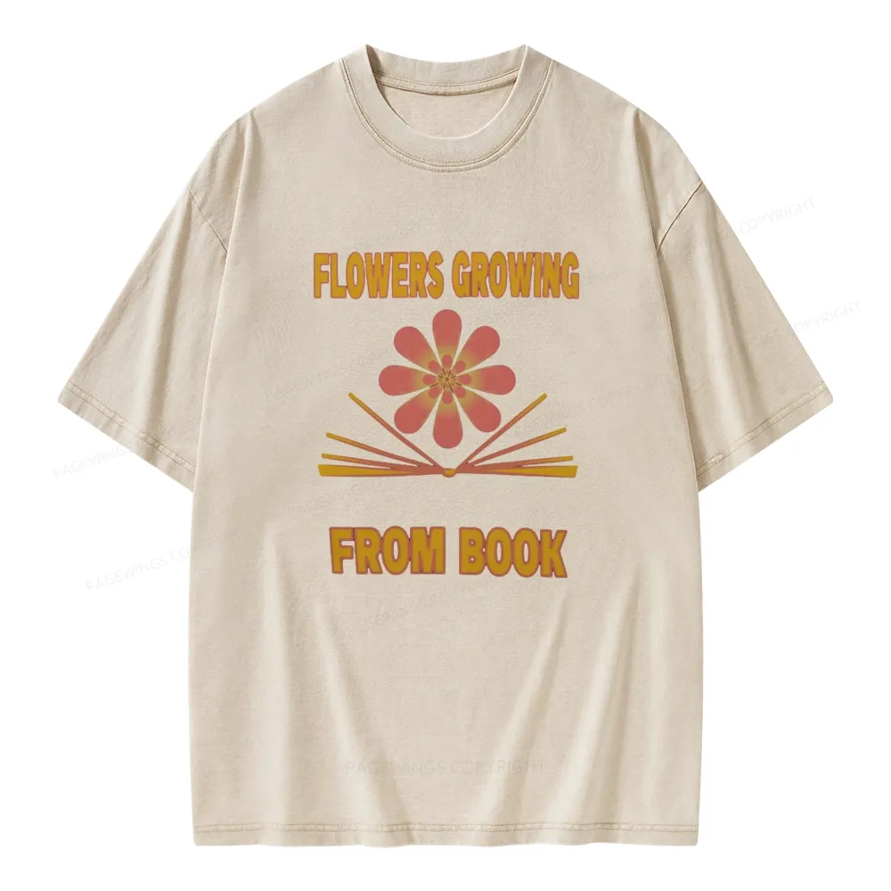 Pagewings Flowers Growing From Book Unisex Washed T-shirt