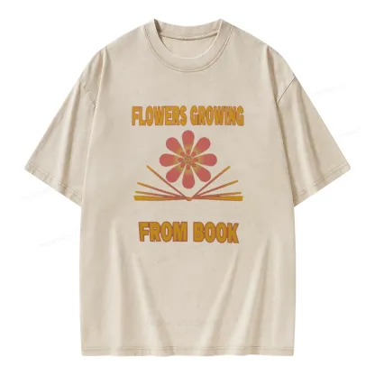 Pagewings Flowers Growing From Book Unisex Washed T-shirt