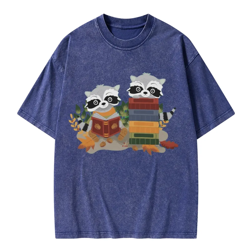 Pagewings Two Raccoons with Books Unisex Washed T-shirt