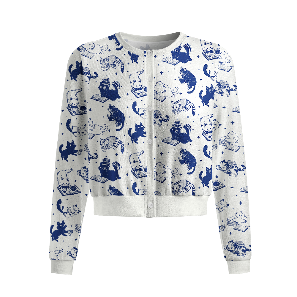 Pagewings Reading Cat Cardigan Sweaters