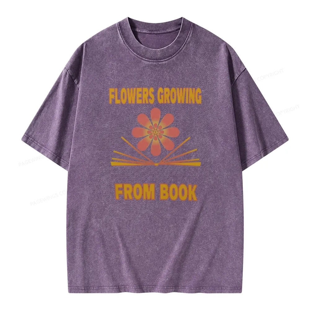 Pagewings Flowers Growing From Book Unisex Washed T-shirt