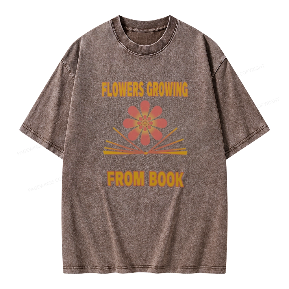 Pagewings Flowers Growing From Book Unisex Washed T-shirt