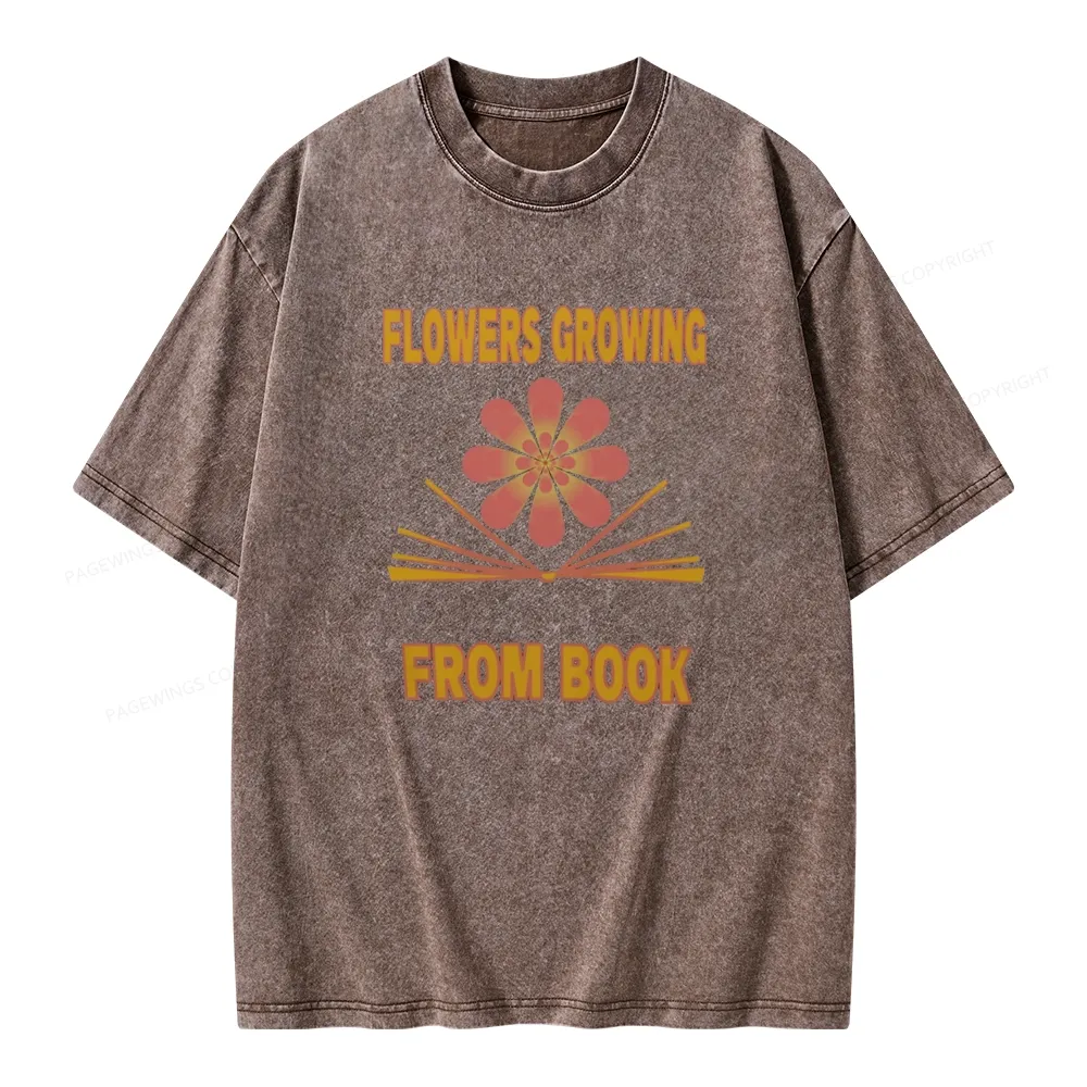 Pagewings Flowers Growing From Book Unisex Washed T-shirt