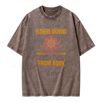 Pagewings Flowers Growing From Book Unisex Washed T-shirt