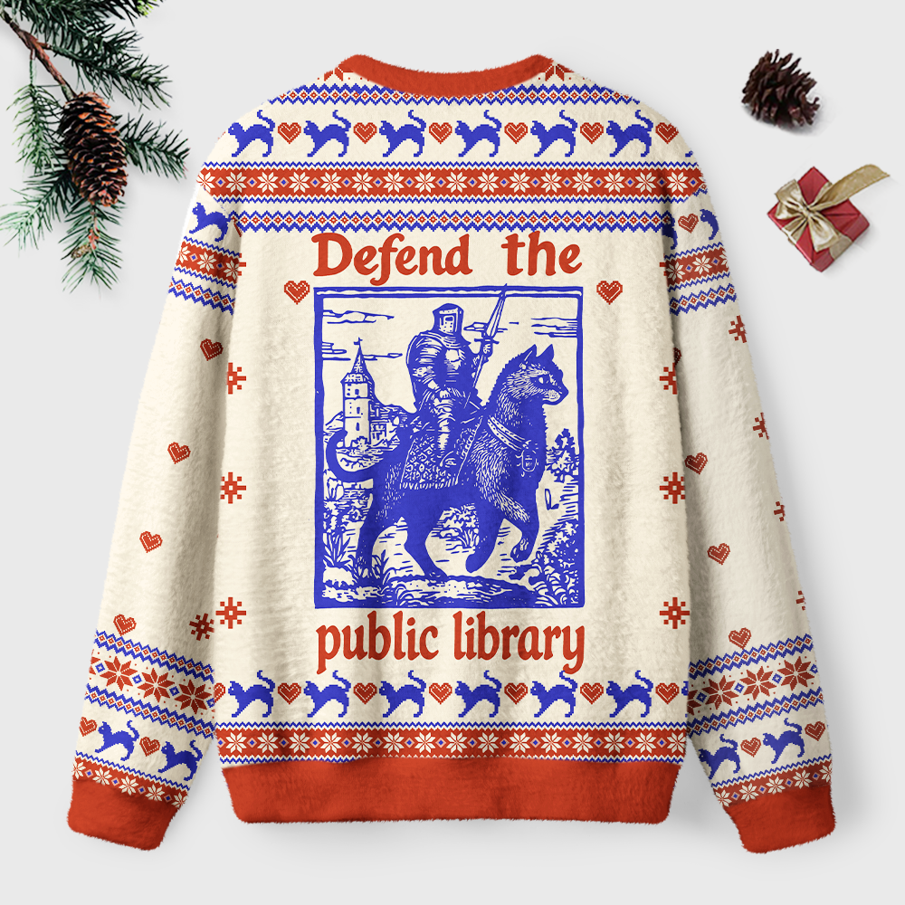 Pagewings Defend The Public Library Unisex Ugly Light Knit Sweatshirt
