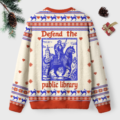 Pagewings Defend The Public Library Unisex Ugly Light Knit Sweatshirt