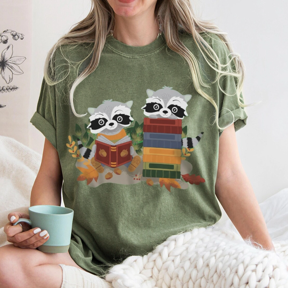 Pagewings Two Raccoons with Books Unisex Washed T-shirt