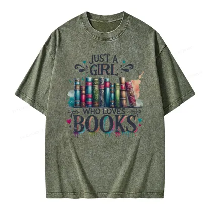 Pagewings Just A Girl Who Loves Books Unisex Washed T-shirt