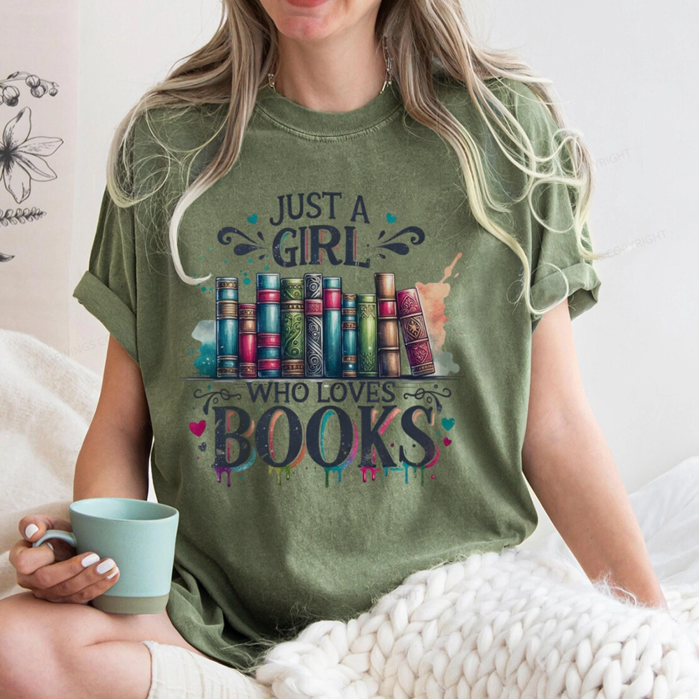 Pagewings Just A Girl Who Loves Books Unisex Washed T-shirt