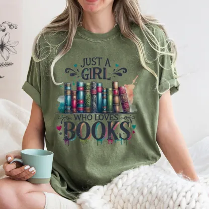 Pagewings Just A Girl Who Loves Books Unisex Washed T-shirt