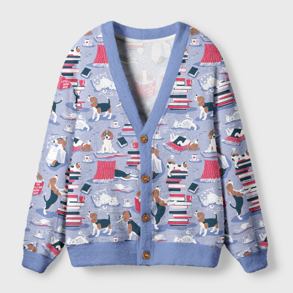Pagewings Easily Distracted By Dogs And Books Light Knit Unisex Cardigan Sweaters