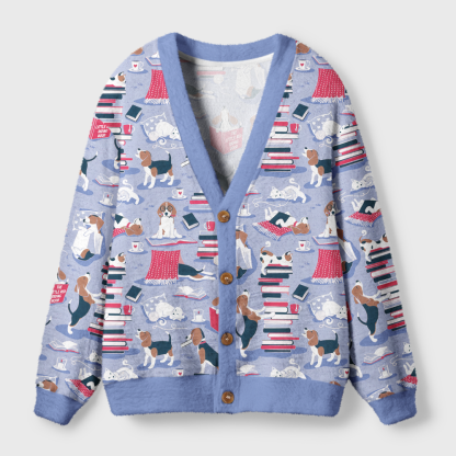Pagewings Easily Distracted By Dogs And Books Light Knit Unisex Cardigan Sweaters
