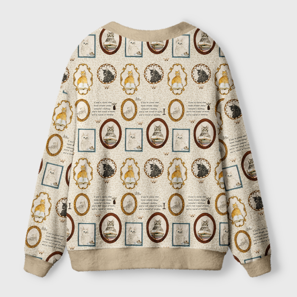 Pagewings Cats And Reading Light Knit Unisex Cardigan Sweaters