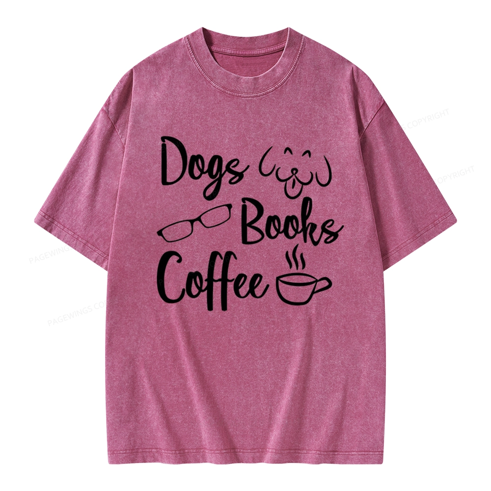 Pagewings Dogs Books Coffee Unisex Washed T-shirt