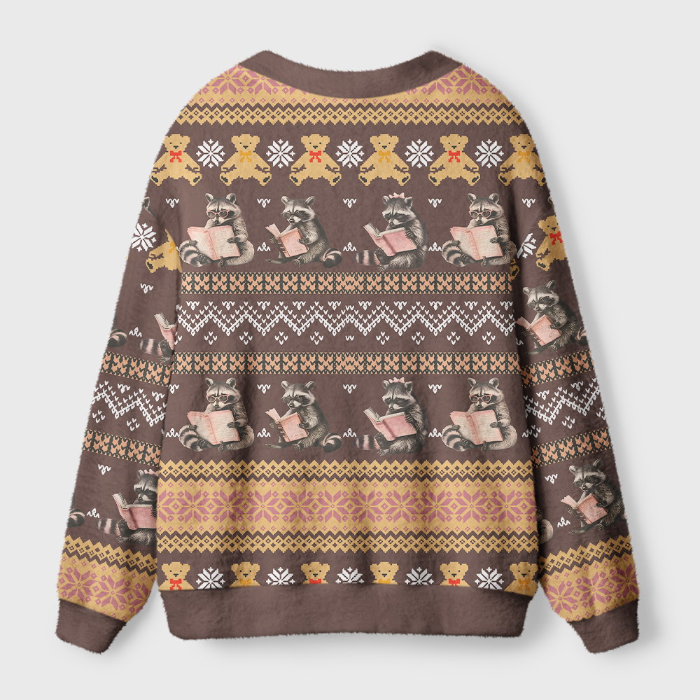 Pagewings Just A Raccoon Who Loves Reading Light Knit Unisex Cardigan Sweaters