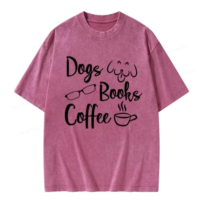Pagewings Dogs Books Coffee Unisex Washed T-shirt
