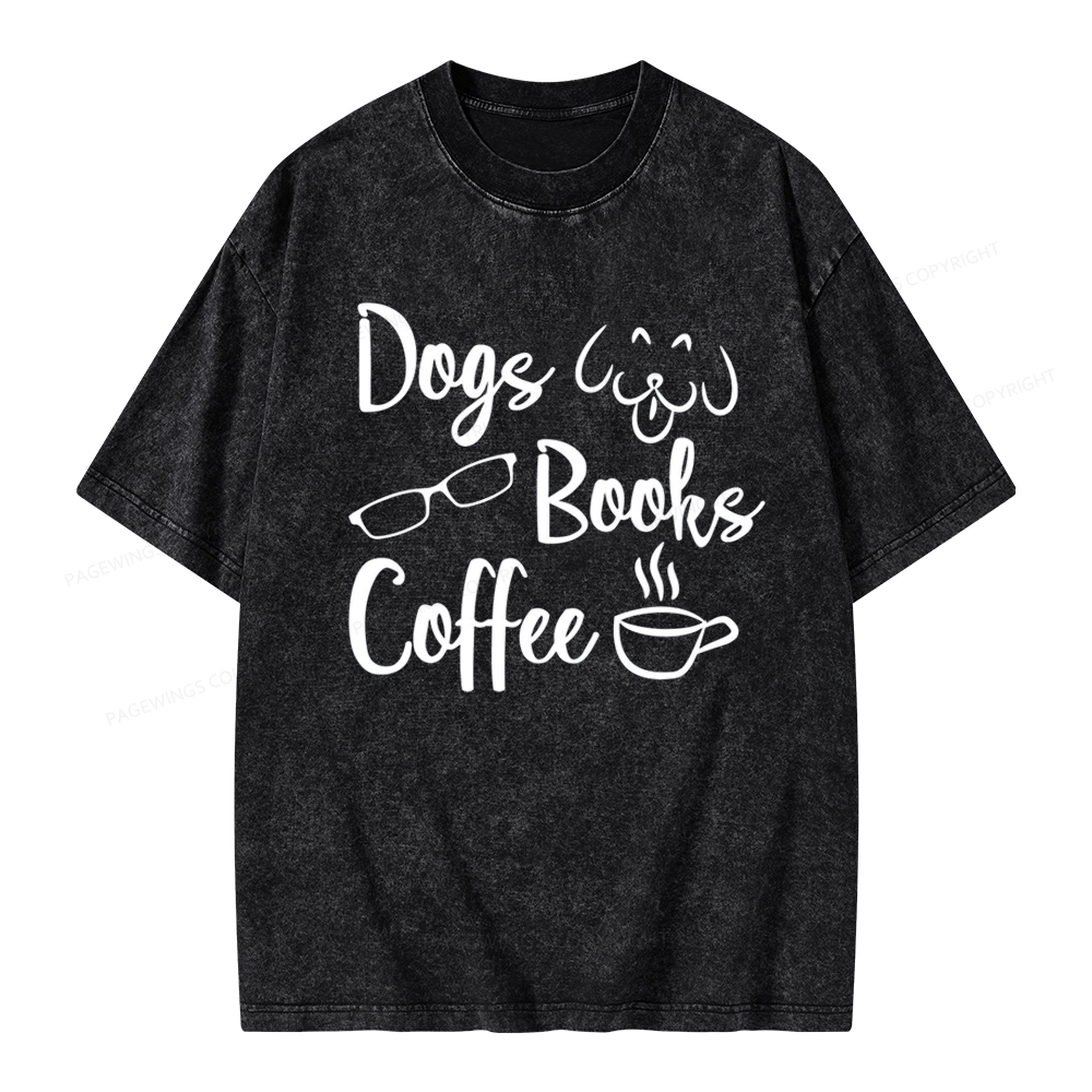 Pagewings Dogs Books Coffee Unisex Washed T-shirt