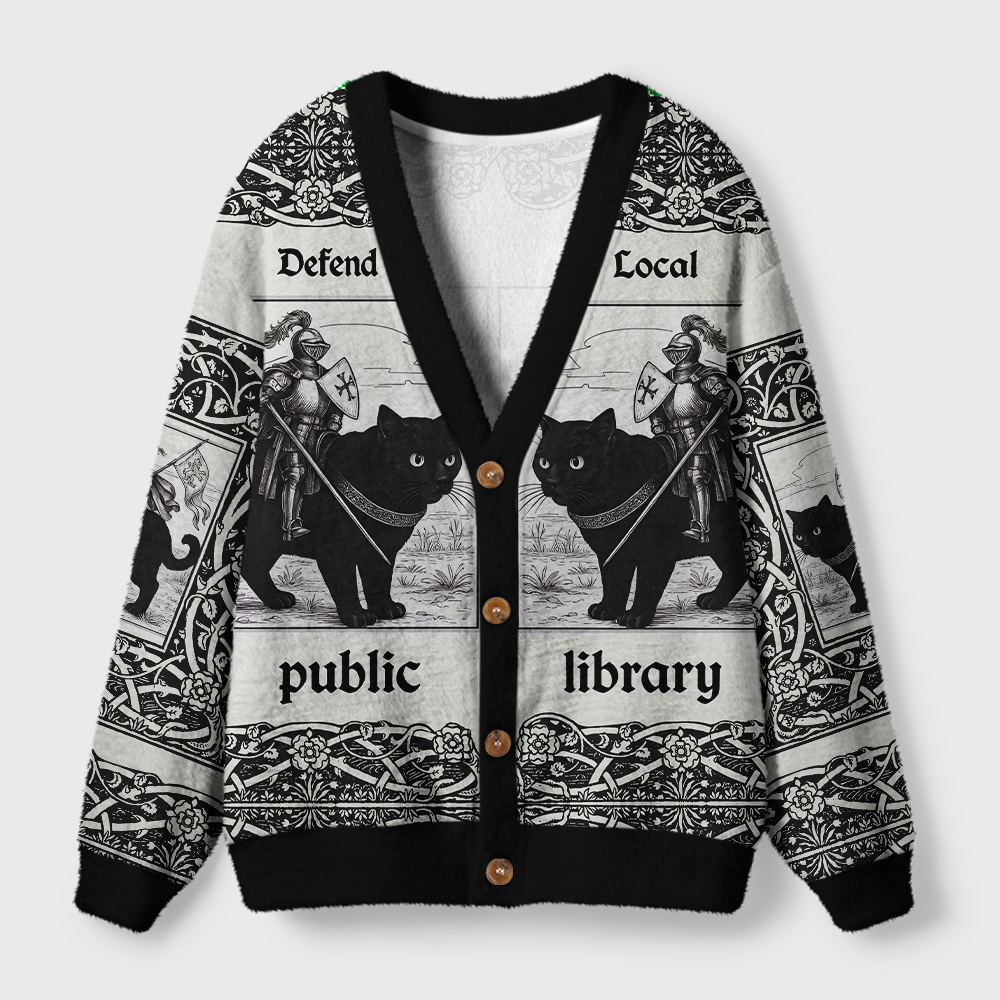 Pagewings Defend Your Local Public Library Light Knit Unisex Cardigan Sweaters