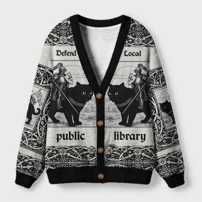 Pagewings Defend Your Local Public Library Light Knit Unisex Cardigan Sweaters