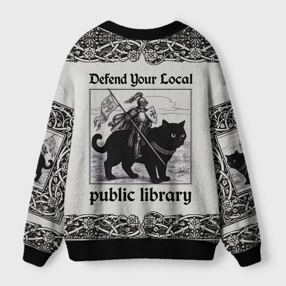 Pagewings Defend Your Local Public Library Light Knit Unisex Cardigan Sweaters
