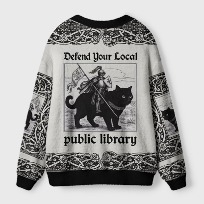 Pagewings Defend Your Local Public Library Light Knit Unisex Cardigan Sweaters
