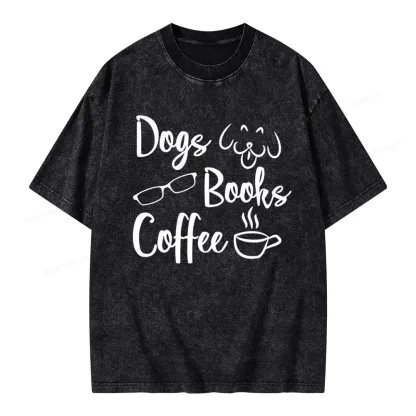 Pagewings Dogs Books Coffee Unisex Washed T-shirt