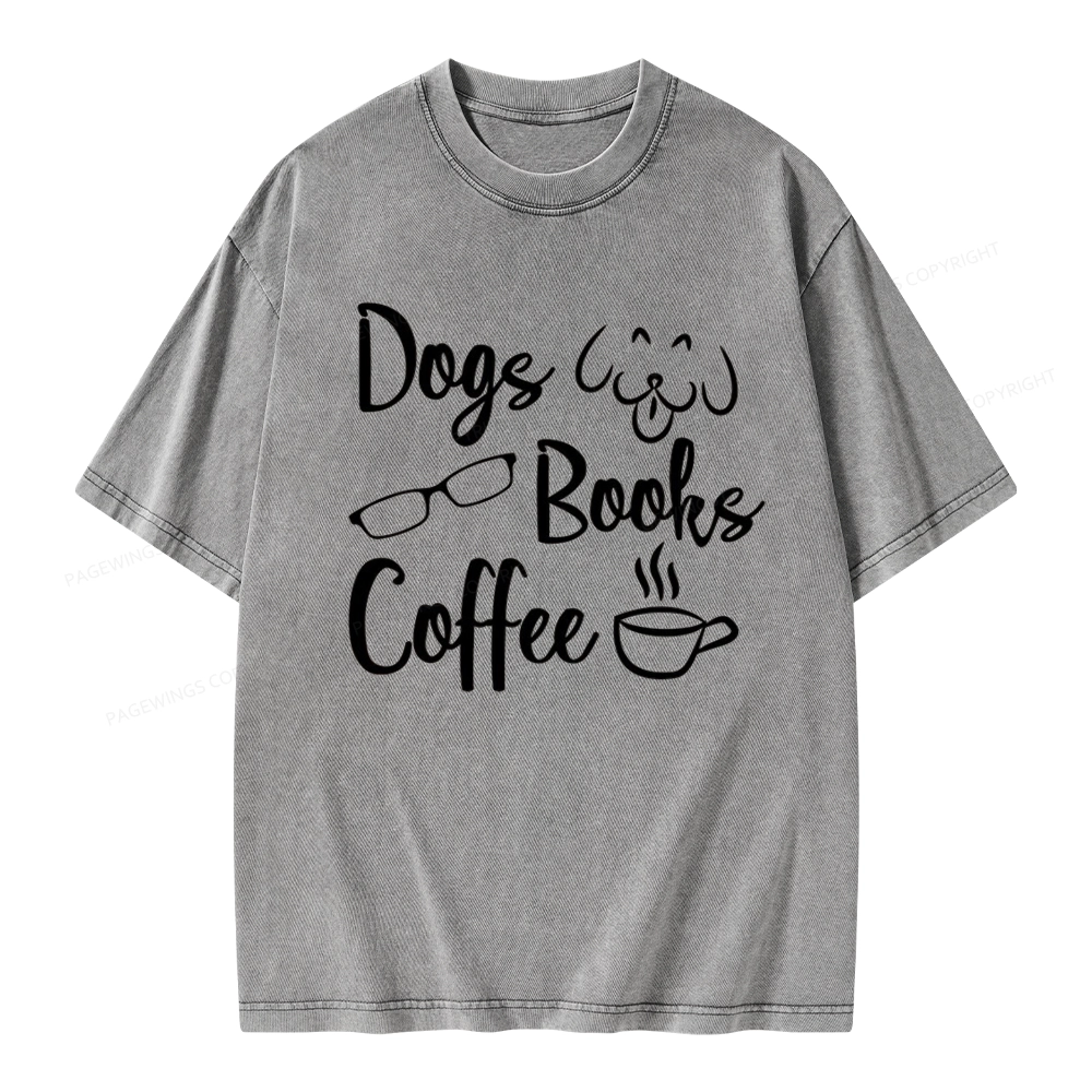 Pagewings Dogs Books Coffee Unisex Washed T-shirt