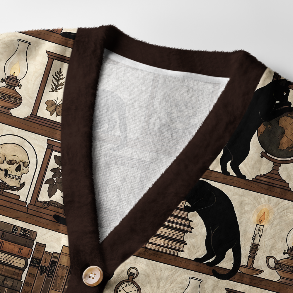 Pagewings Cats And Books Light Knit Unisex Cardigan Sweaters
