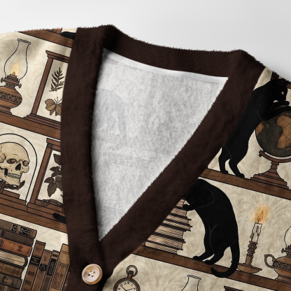 Pagewings Cats And Books Light Knit Unisex Cardigan Sweaters
