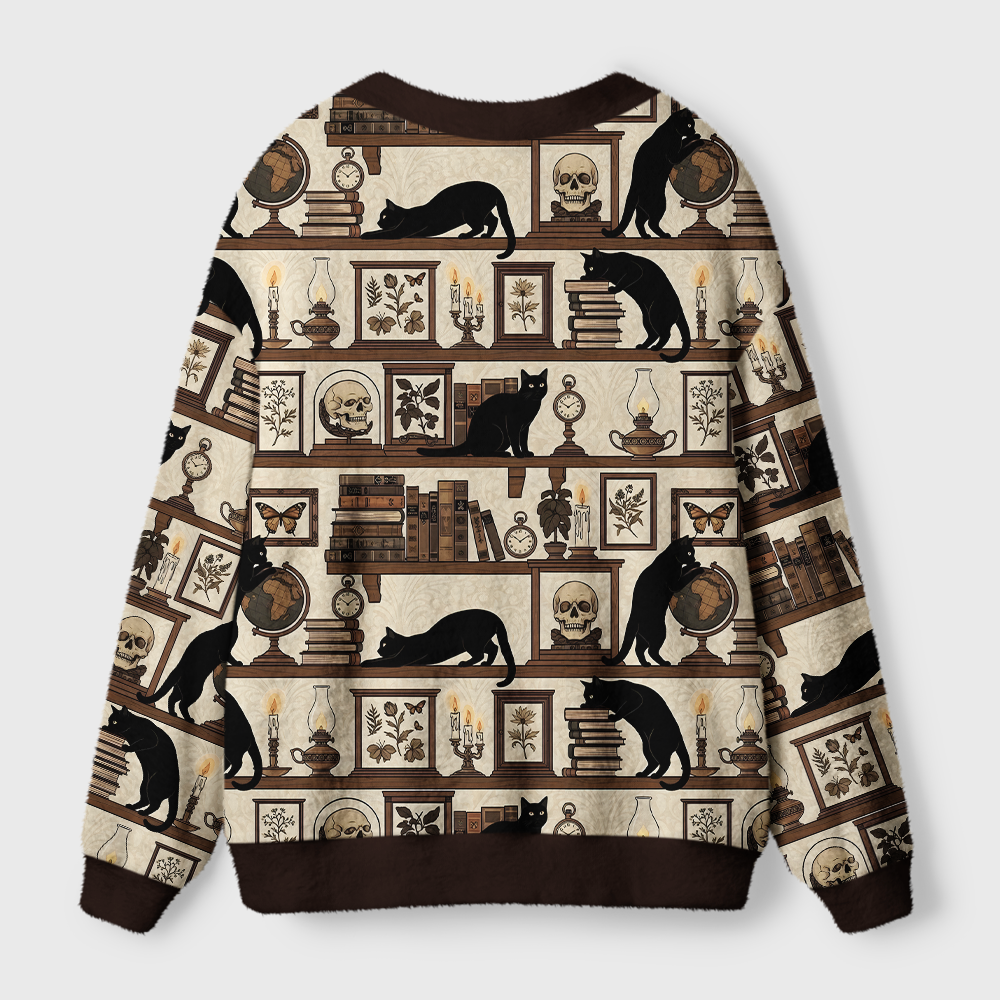 Pagewings Cats And Books Light Knit Unisex Cardigan Sweaters