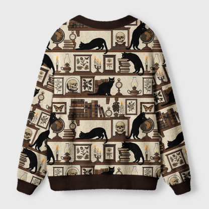 Pagewings Cats And Books Light Knit Unisex Cardigan Sweaters