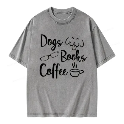 Pagewings Dogs Books Coffee Unisex Washed T-shirt