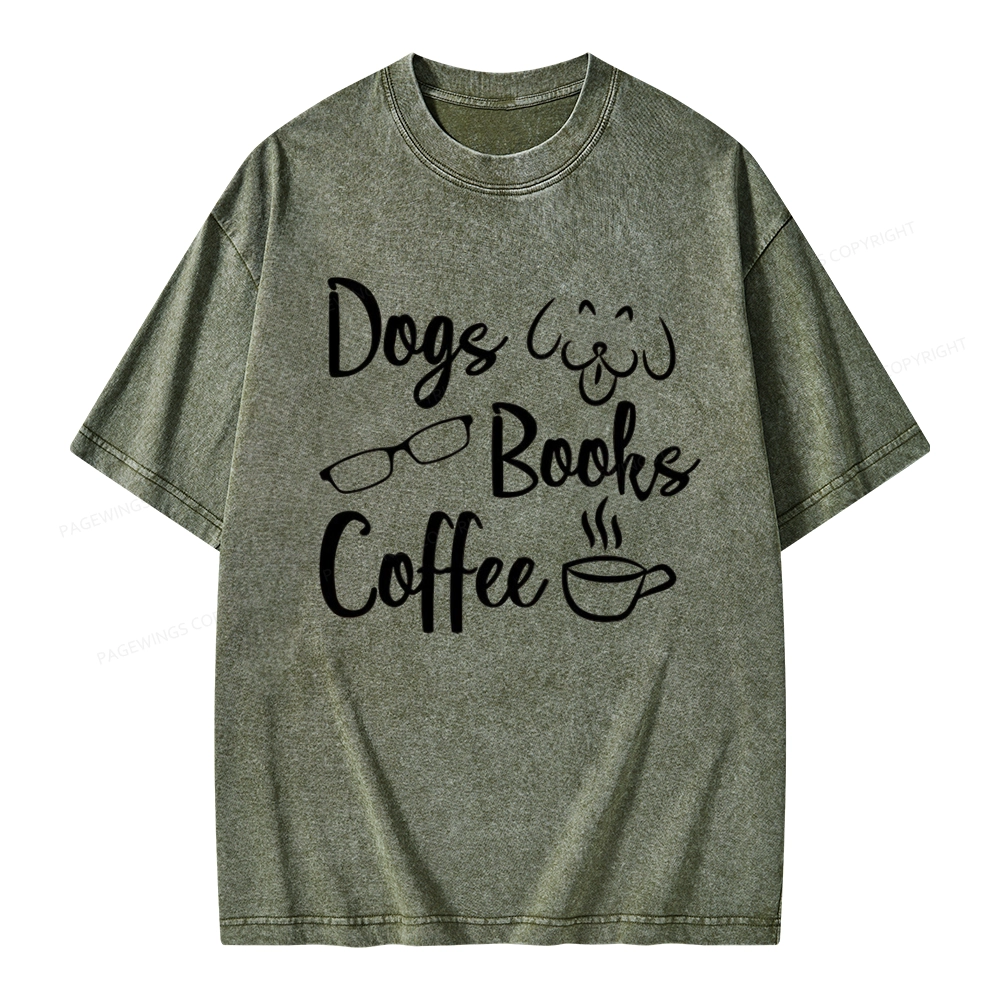 Pagewings Dogs Books Coffee Unisex Washed T-shirt