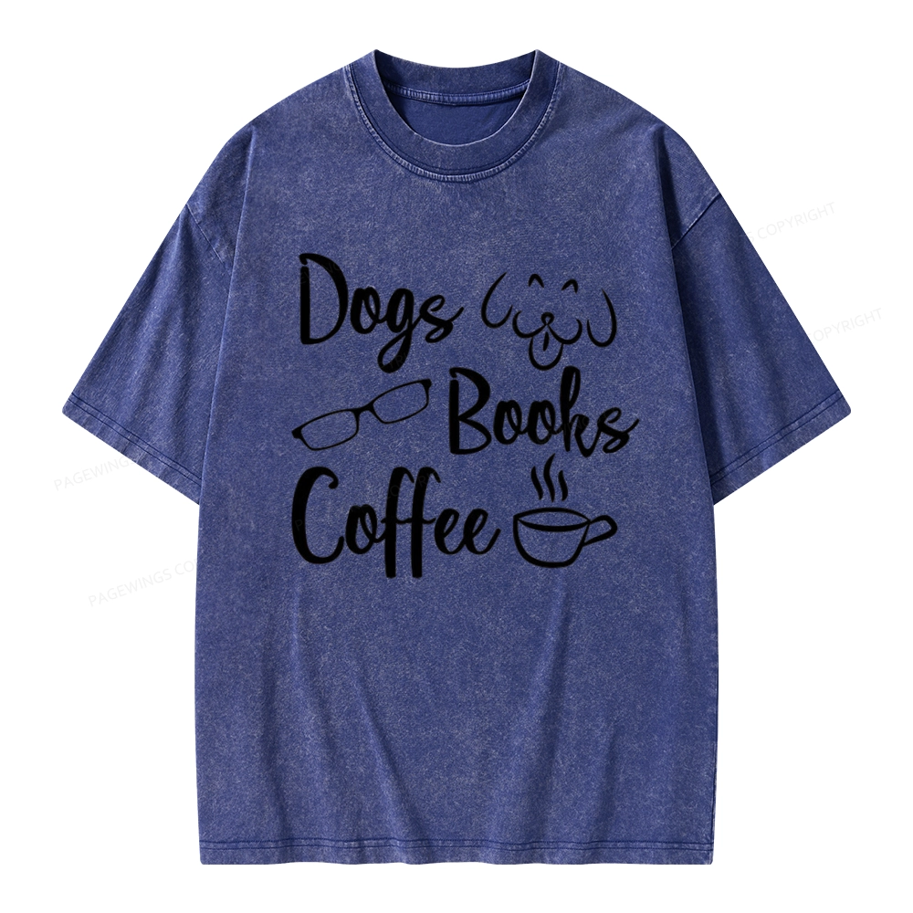 Pagewings Dogs Books Coffee Unisex Washed T-shirt