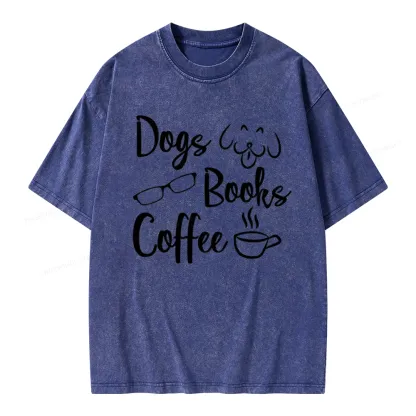 Pagewings Dogs Books Coffee Unisex Washed T-shirt