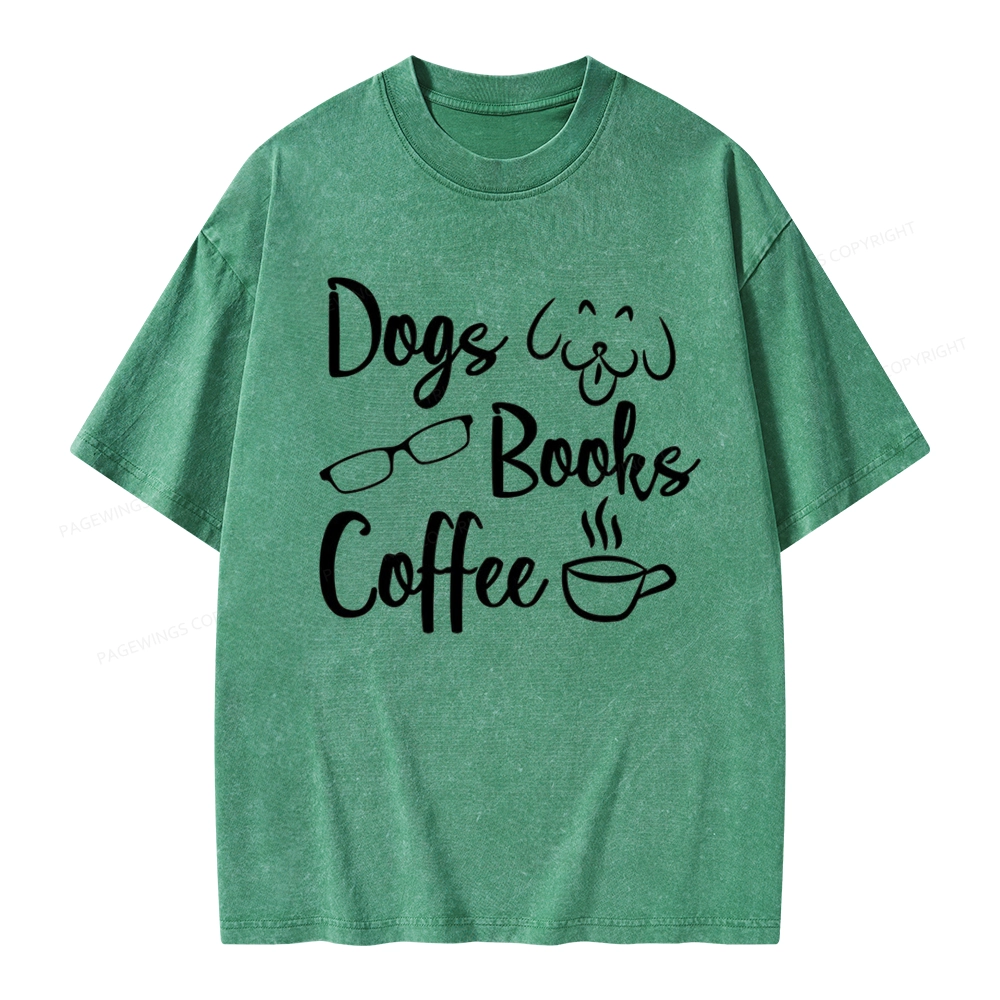 Pagewings Dogs Books Coffee Unisex Washed T-shirt